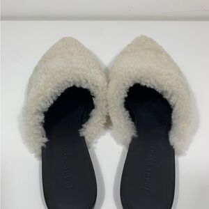 Jenni Kayne Womens Shearling Mules White Sz 38 US 7.5 Made In Italy GUC